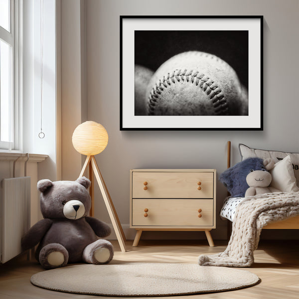 Vintage Baseball Black and White Photography Print for Boy's Bedroom or Nursery or Sports Office Decor