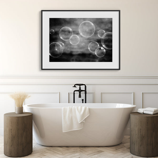 Lisa Russo Fine Art Bathroom & Laundry Room Black and White Bubbles Bathroom Print - Abstract Nursery or Laundry Art