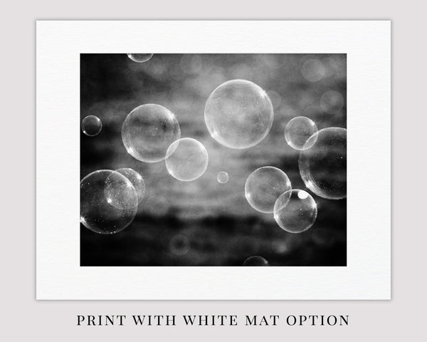 Lisa Russo Fine Art Bathroom & Laundry Room Black and White Bubbles Bathroom Print - Abstract Nursery or Laundry Art