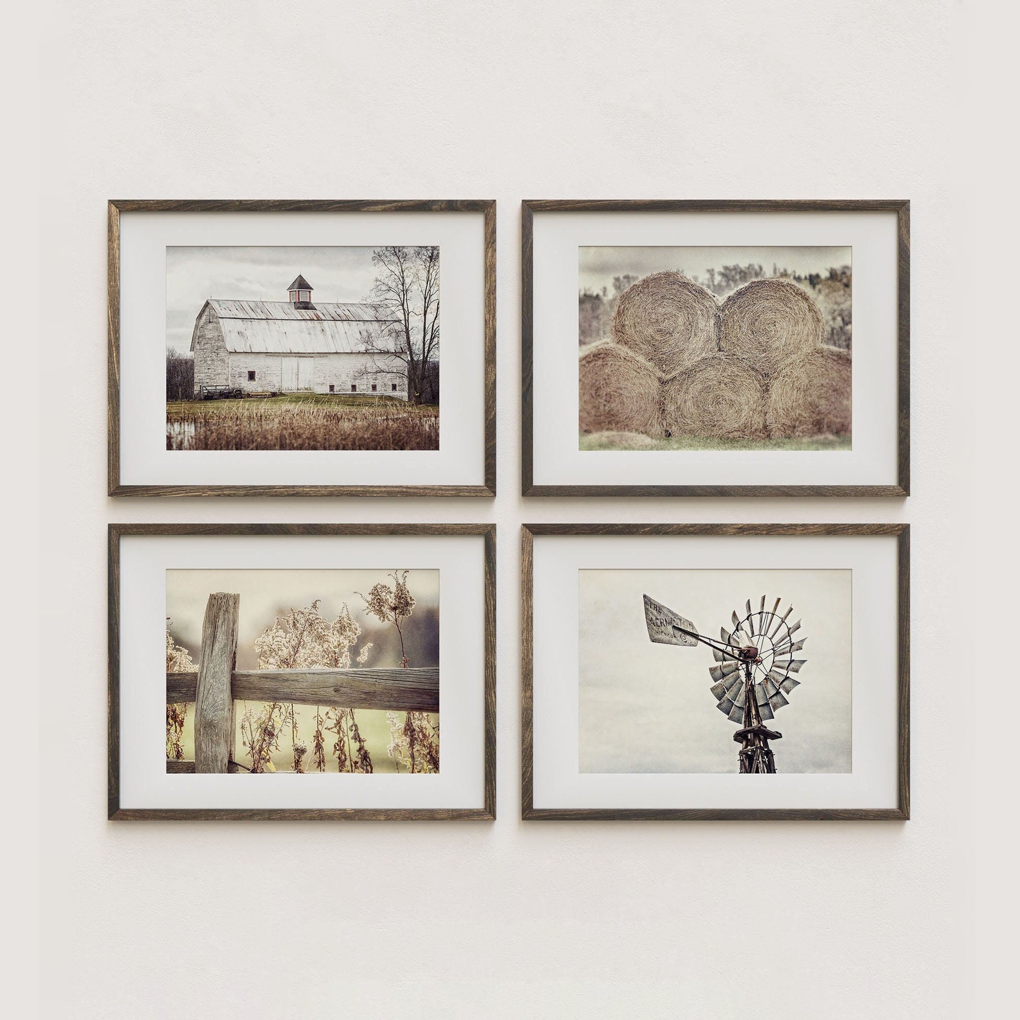Farmhouse Kitchen Wall Decor Set of 3 Art Prints or Canvas in Warm Brown