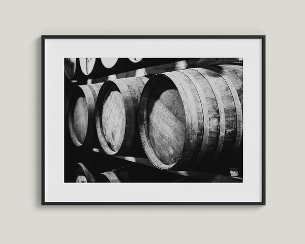 Lisa Russo Fine Art Rustic Home Decor Vintage Scotch Whiskey Barrels Casks Art Print for Rustic Home Bar Decor - Gifts for Men - Pitlochry, Scotland