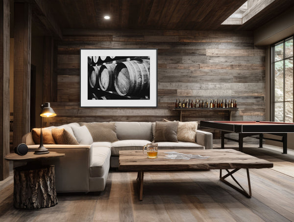 Lisa Russo Fine Art Rustic Home Decor Vintage Scotch Whiskey Barrels Casks Art Print for Rustic Home Bar Decor - Gifts for Men - Pitlochry, Scotland