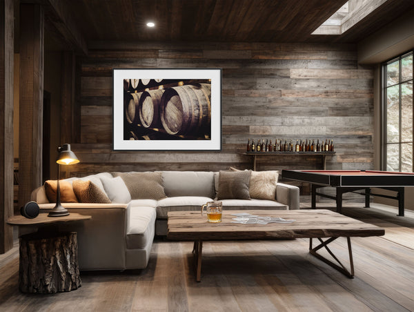 Lisa Russo Fine Art Rustic Home Decor Vintage Scotch Whiskey Barrels Casks Art Print for Rustic Home Bar Decor - Gifts for Men - Pitlochry, Scotland